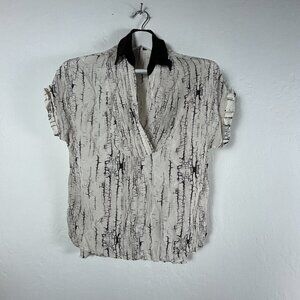 The Podolls Womens S Silk Black White Abstract Print Short Sleeve Blouse Top